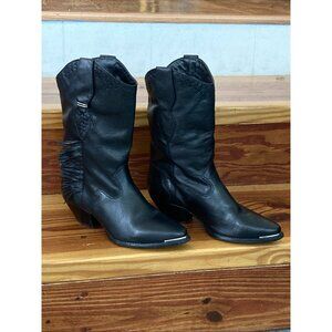 Codewest Black Leather Cowboy Boots Women’s Fringed Pointy Toe Pull On Size 8 M
